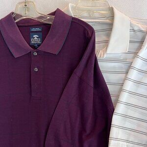 Pebble Beach Polo Shirt Men's White Striped & Deep Plum‎ (2 Shirts) Size XL